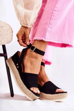 Sandały Na Koturnie>Boto Zamszowe Sandały Na Koturnie Czarne Lizbona