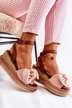 Sandały Na Koturnie>Boto Zamszowe Sandały Na Koturnie Różowe Natina