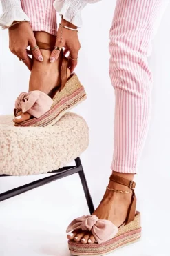 Sandały Na Koturnie>Boto Zamszowe Sandały Na Koturnie Różowe Natina