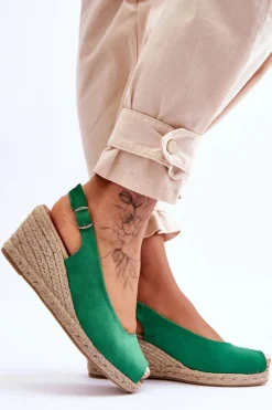 Hot Zamszowe Sandały Na Koturnie Zielone Elsie Damskie Sandały Na Koturnie