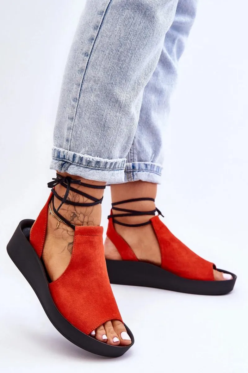 Online Zazoo Zamszowe Sandały Na Koturnie 2743 Pomarańczowe Pomarańczowy