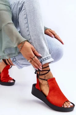 Online Zazoo Zamszowe Sandały Na Koturnie 2743 Pomarańczowe Pomarańczowy