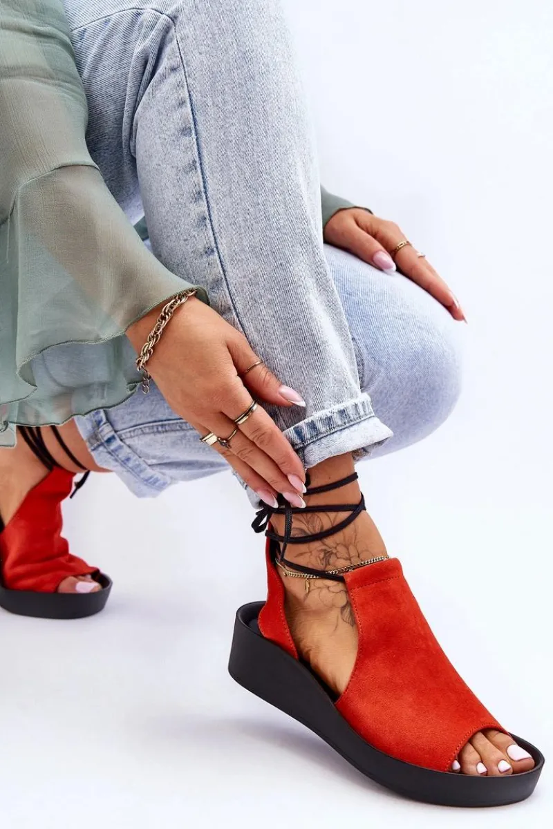 Online Zazoo Zamszowe Sandały Na Koturnie 2743 Pomarańczowe Pomarańczowy