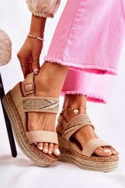 Sale Zamszowe Sandały Na Koturnie Beżowe Annabel Damskie Sandały Na Koturnie