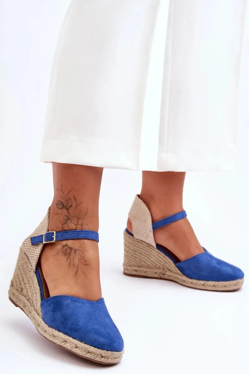 Hot Zamszowe Sandały Na Koturnie Niebieskie Selfoss Damskie Sandały Na Koturnie