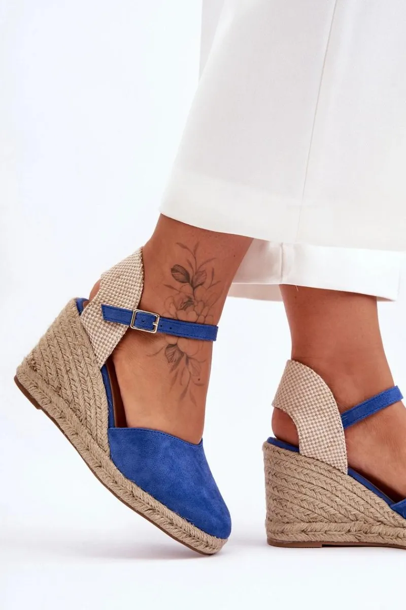 Hot Zamszowe Sandały Na Koturnie Niebieskie Selfoss Damskie Sandały Na Koturnie