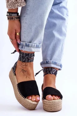 Sandały Na Koturnie>Boto Zamszowe Sandały Na Koturnie Czarne Livia