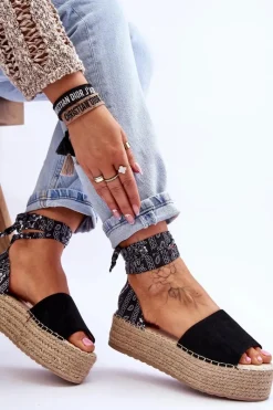 Sandały Na Koturnie>Boto Zamszowe Sandały Na Koturnie Czarne Livia