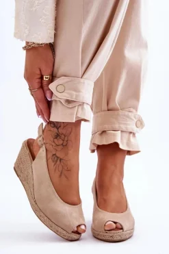 Sandały Na Koturnie>Boto Zamszowe Sandały Na Koturnie Beżowe Elsie