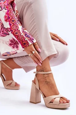 Sale Boto Zamszowe Sandały Na Kwadratowym Obcasie Beżowe Powerful