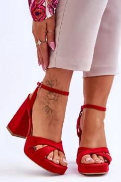 Sandały Na Obcasie>Boto Zamszowe Sandały Na Kwadratowym Obcasie Czerwone Powerful