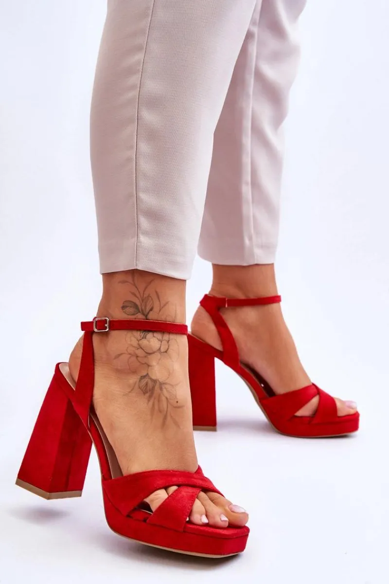 Sandały Na Obcasie>Boto Zamszowe Sandały Na Kwadratowym Obcasie Czerwone Powerful