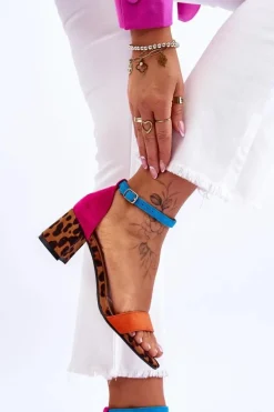 Sandały Na Obcasie>Boto Zamszowe Sandały Na Niskim Obcasie W Cętki Wielobarwne Quincy