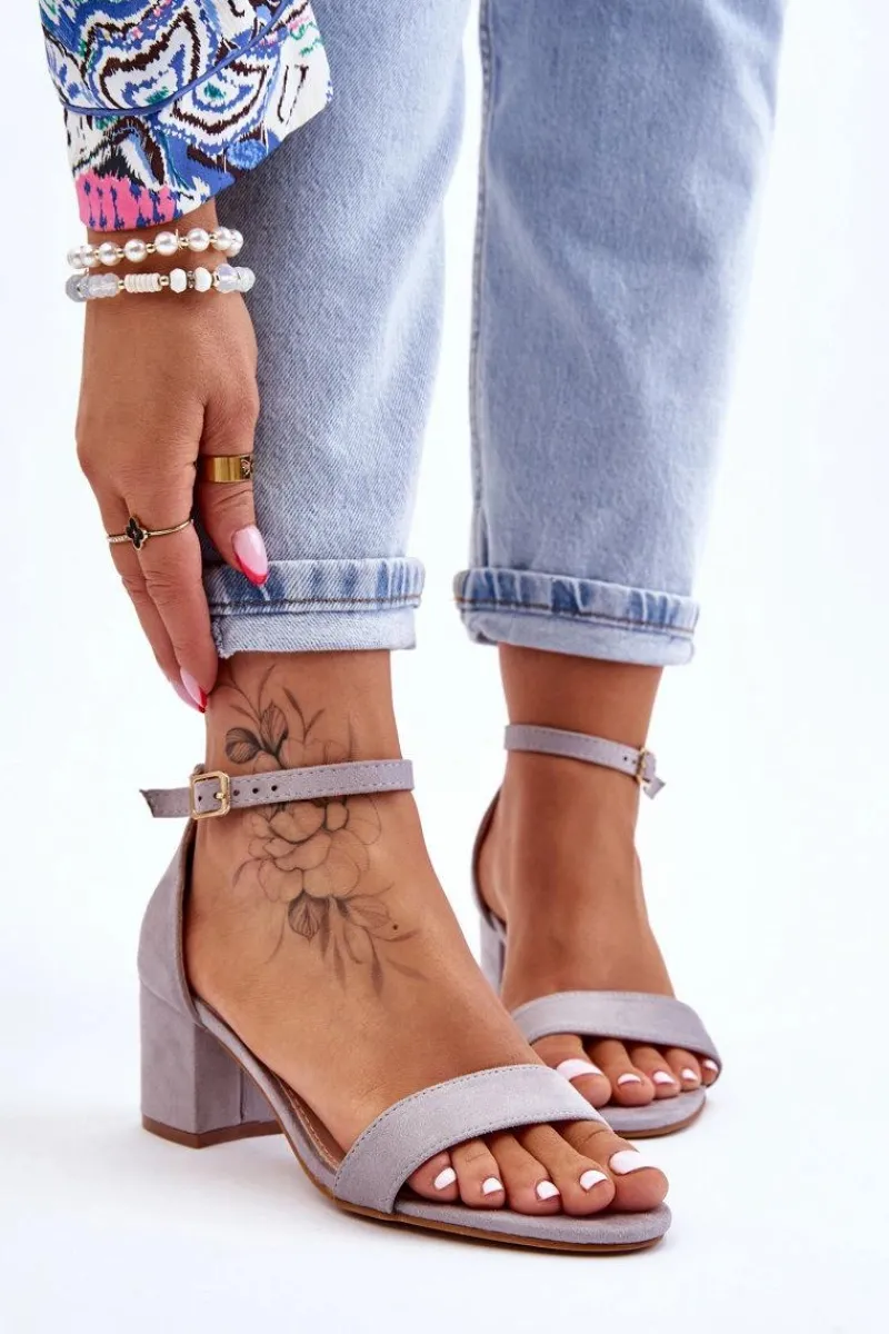 Sandały Na Obcasie>Boto Zamszowe Sandały Na Niskim Obcasie Szare Quincy