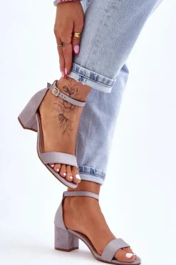 Sandały Na Obcasie>Boto Zamszowe Sandały Na Niskim Obcasie Szare Quincy