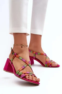 Sale Maciejka Zamszowe Sandały Na Niskim Słupku 06653-15 Fuksja Różowy