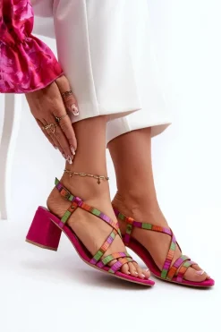 Sale Maciejka Zamszowe Sandały Na Niskim Słupku 06653-15 Fuksja Różowy