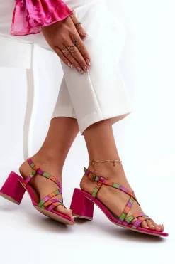 Sale Maciejka Zamszowe Sandały Na Niskim Słupku 06653-15 Fuksja Różowy