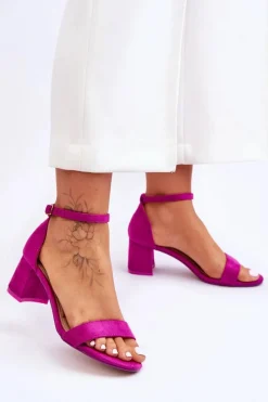 Boto Zamszowe Sandały Na Niskim Obcasie Fioletowe Quincy