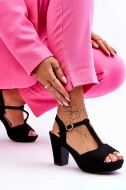 Sale Boto Zamszowe Sandały Na Obcasie Czarne Felicia