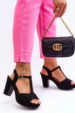 Sale Boto Zamszowe Sandały Na Obcasie Czarne Felicia