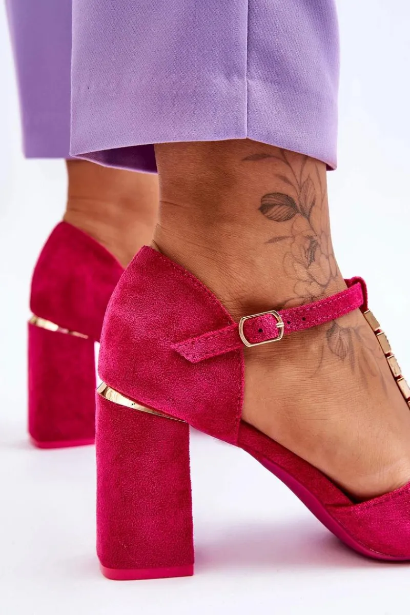 Zamszowe Sandały Na Obcasie Z Cyrkoniami Fuksja Aniya Damskie Sandały Na Obcasie