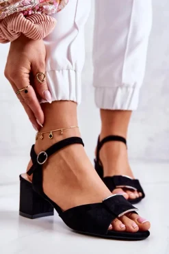 Sandały Na Obcasie>Buty Sergio Leone Zamszowe Sandały Na Obcasie Czarne Lorisa