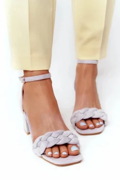 Boto Zamszowe Sandały Na Obcasie Szare Long Island