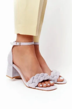 Boto Zamszowe Sandały Na Obcasie Szare Long Island