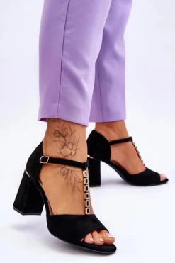 Online Buty damskie Vinceza Zamszowe Sandały Na Obcasie Z Cyrkoniami Czarne Aniya