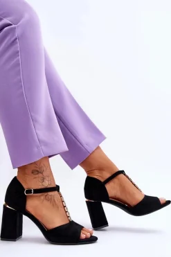 Online Buty damskie Vinceza Zamszowe Sandały Na Obcasie Z Cyrkoniami Czarne Aniya