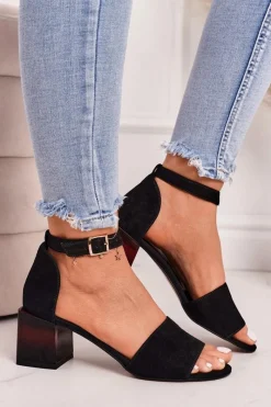 Online Laura Messi Zamszowe Sandały Na Obcasie 2285 Czarne