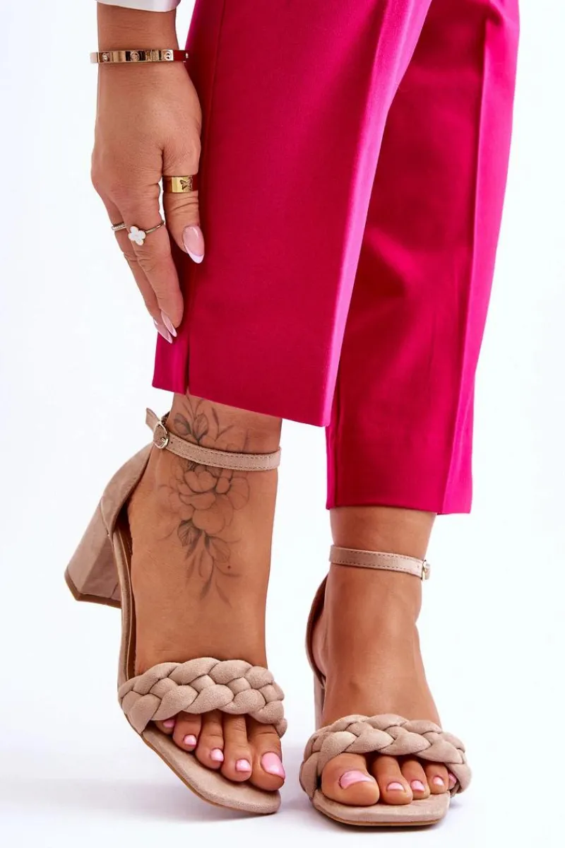 Sandały Na Obcasie>Boto Zamszowe Sandały Na Obcasie Z Ozdobnym Warkocze Beżowe Azela