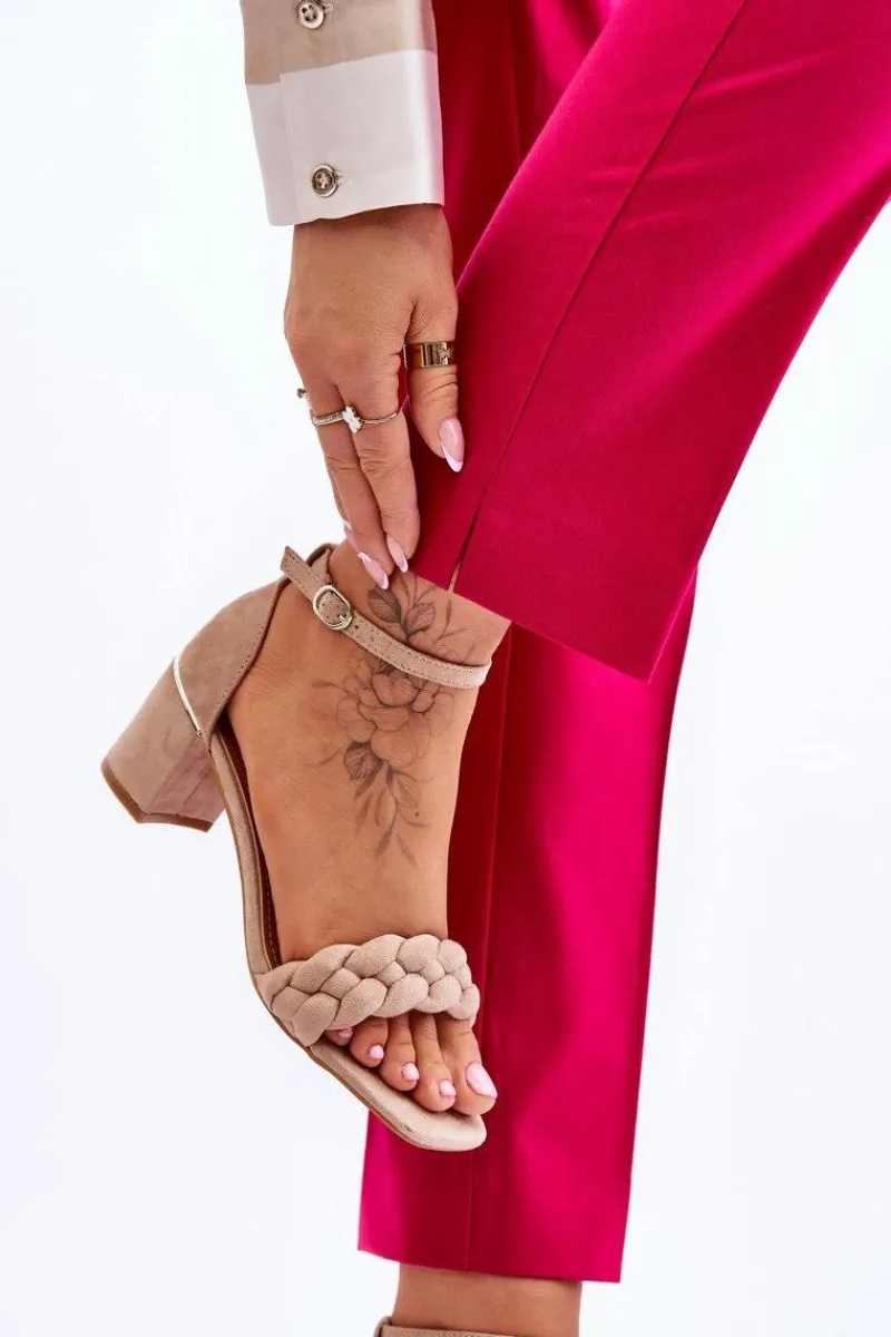 Sandały Na Obcasie>Boto Zamszowe Sandały Na Obcasie Z Ozdobnym Warkocze Beżowe Azela