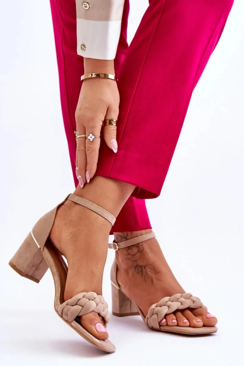 Sandały Na Obcasie>Boto Zamszowe Sandały Na Obcasie Z Ozdobnym Warkocze Beżowe Azela