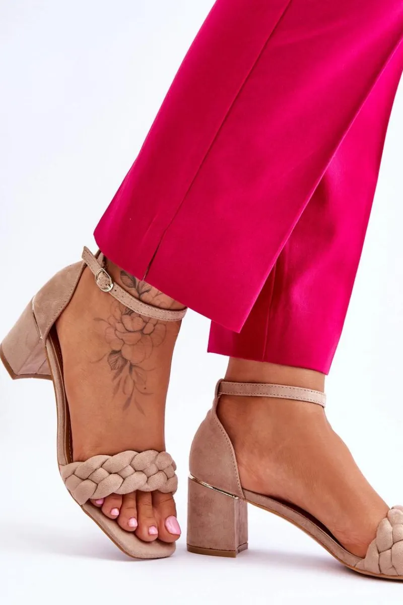 Sandały Na Obcasie>Boto Zamszowe Sandały Na Obcasie Z Ozdobnym Warkocze Beżowe Azela