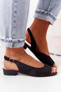 Clearance Buty Sergio Leone Zamszowe Sandały Na Obcasie Sergio Leone SK807 Czarne