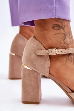 Discount Zamszowe Sandały Na Obcasie Z Cyrkoniami Beżowe Aniya Damskie Sandały Na Obcasie