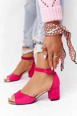 Sale Zamszowe Sandały Na Obcasie Vinceza 23-20100 Fuksja Damskie Sandały Na Obcasie