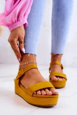New Boto Zamszowe Sandały Na Platformie Żółte Sariah