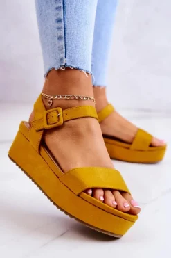 New Boto Zamszowe Sandały Na Platformie Żółte Sariah