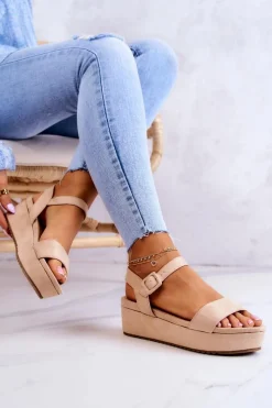 Sandały Na Koturnie>Boto Zamszowe Sandały Na Platformie Beżowe Sariah