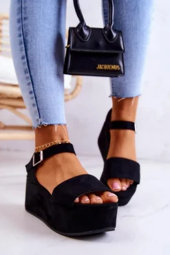Sandały Na Koturnie>Boto Zamszowe Sandały Na Platformie Czarne Stamford
