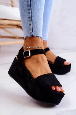 Sandały Na Koturnie>Boto Zamszowe Sandały Na Platformie Czarne Stamford