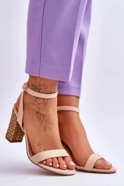 Sale Boto Zamszowe Sandały Na Plecionym Słupku Beżowe Selila Beżowy