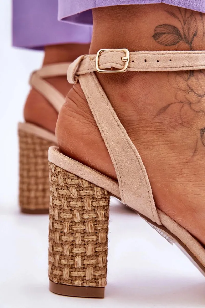 Sale Boto Zamszowe Sandały Na Plecionym Słupku Beżowe Selila Beżowy