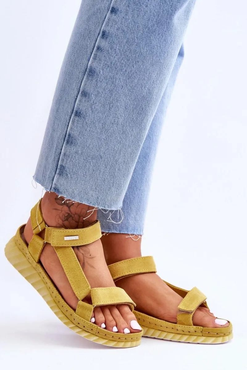 Sandały Big Star|Sandały Na Koturnie>Big Star Shoes Zamszowe Sandały Na Rzep Big Star LL276013 Żółte