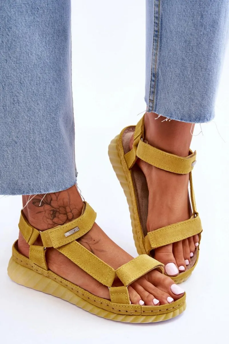 Sandały Big Star|Sandały Na Koturnie>Big Star Shoes Zamszowe Sandały Na Rzep Big Star LL276013 Żółte