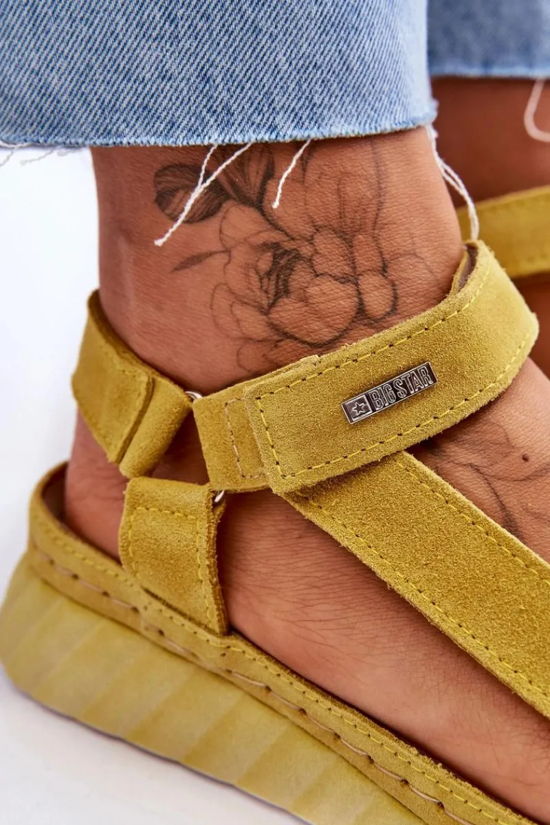 Sandały Big Star|Sandały Na Koturnie>Big Star Shoes Zamszowe Sandały Na Rzep Big Star LL276013 Żółte