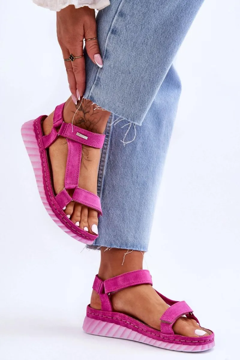 Clearance Big Star Shoes Zamszowe Sandały Na Rzep Big Star LL276012 Różowe